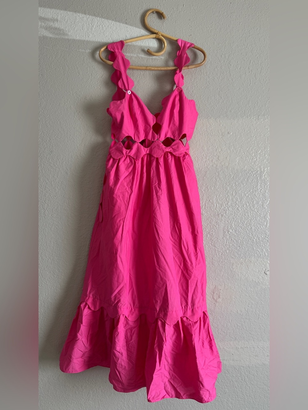 Bright Pink Scallop-Trim Cutout Maxi Dress - Picture 3 of 5